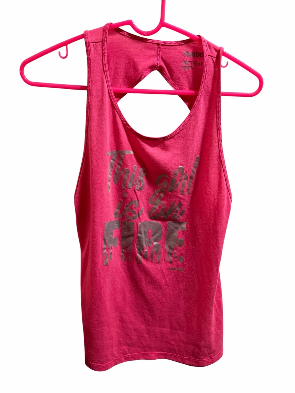 Reebok This Girl is on Fire Racerback Graphic Tank size medium